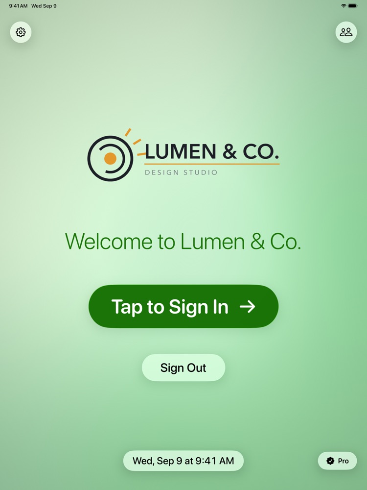 Simple Visitor Log welcome screen with a Tap to Sign In button